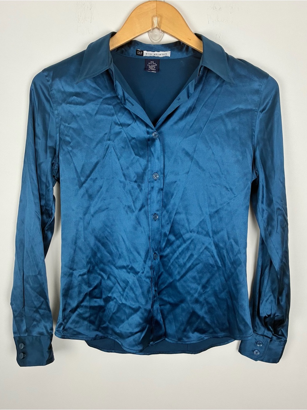 GAP Peacock Blue Silk Blend Button Down Blouse Office Siren CorpCore XS